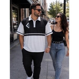 Lumiere 2XL Color Block Triangle Graphic White Black Shirt Sleeve Shirt 52x30